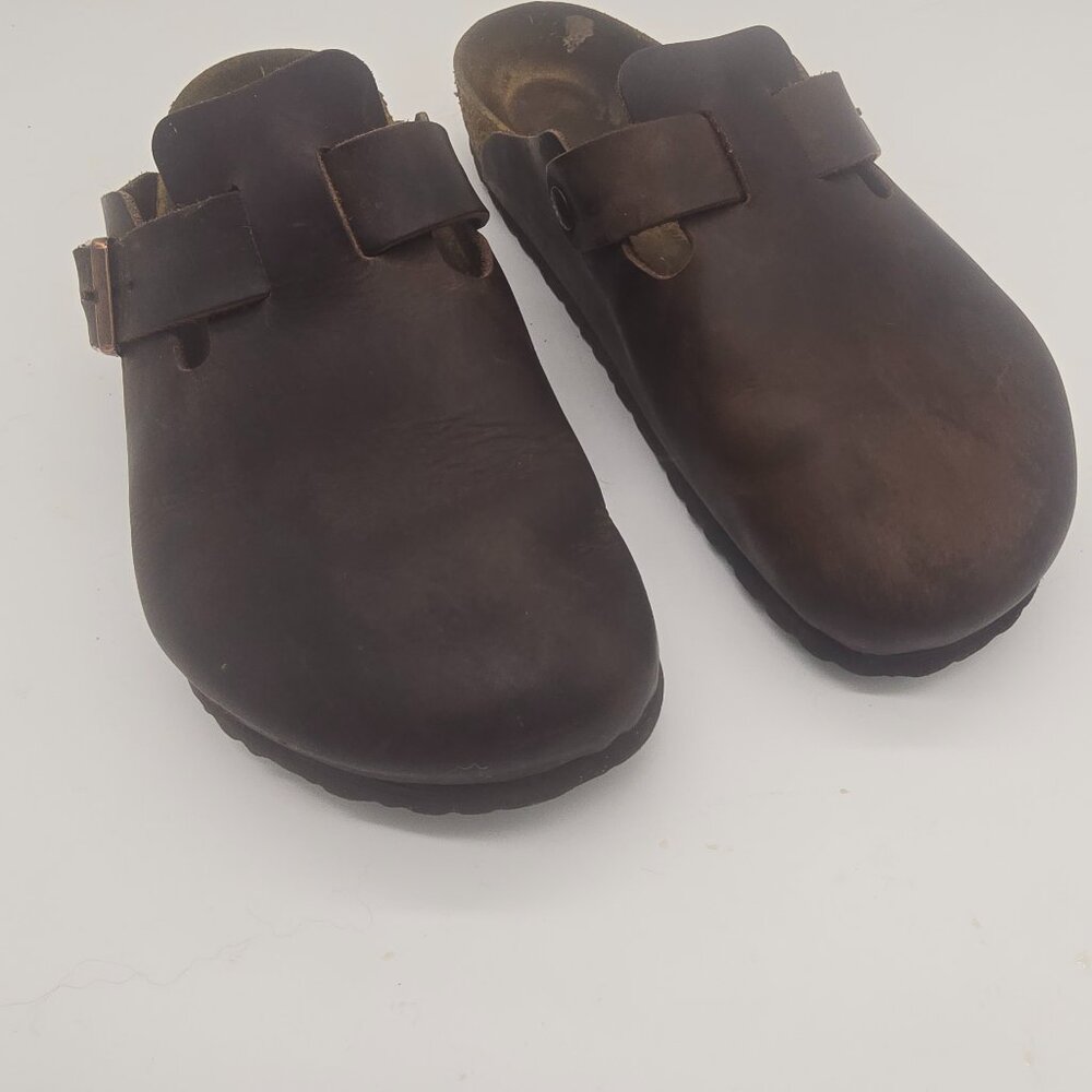 Birkenstock Boston leather, DK Brown size 43